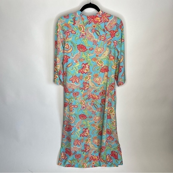 Vintage Natori Blue Paisley Floral Zippered Long Sleeve House Sleep Lounge Dress - Picture 4 of 15